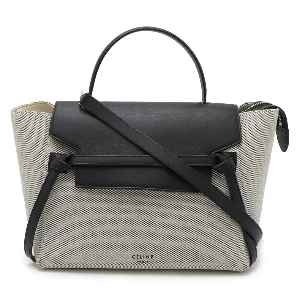 Celine Belt Bag Handbag Tote Shoulder Canvas Leather Black White